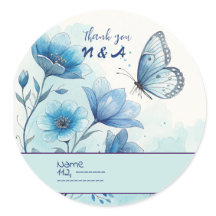 Elegante Floral Azul y Mariposa Personalizado
