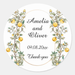 Pegatina Redonda Elegante floral con Boda Lemons