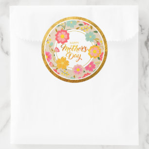 Pegatina Redonda Elegante Floral de Flores Silvestres en Acuarela p