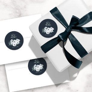 Pegatina Redonda Elegante floral de menta Verde azulada