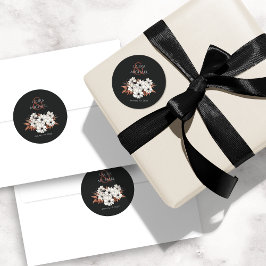 Pegatina Redonda Elegante floral de óxido negro