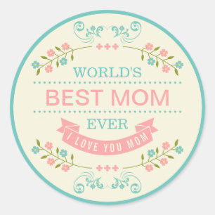 Pegatina Redonda Elegante Floral - El mejor día de las madres del m