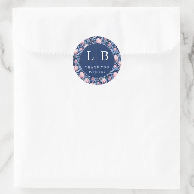 Pegatina Redonda Elegante Floral Naval Gratitud (Bolso)