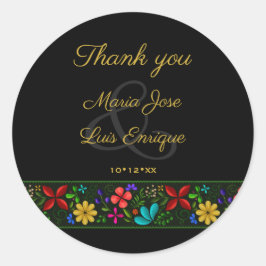 Pegatina Redonda Elegante Floral Negro Oro Latinoamericano de Agrad