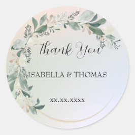 Pegatina Redonda Elegante floral pastel Gracias fiesta de bodas
