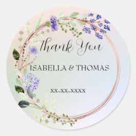 Pegatina Redonda Elegante floral pastel Gracias fiesta de bodas
