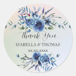 Pegatina Redonda Elegante floral pastel Gracias fiesta de bodas