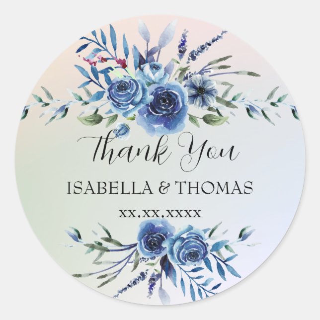 Pegatina Redonda Elegante floral pastel Gracias fiesta de bodas (Anverso)