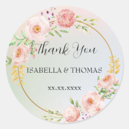 Pegatina Redonda Elegante floral pastel Gracias fiesta de bodas
