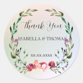 Pegatina Redonda Elegante floral pastel Gracias fiesta de bodas