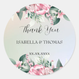 Pegatina Redonda Elegante floral pastel Gracias fiesta de bodas
