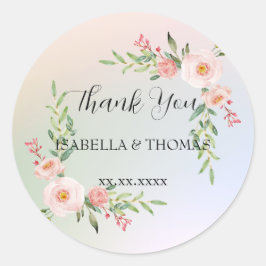 Pegatina Redonda Elegante floral pastel Gracias fiesta de bodas