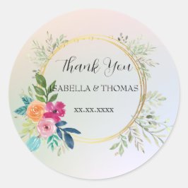 Pegatina Redonda Elegante floral pastel Gracias fiesta de bodas