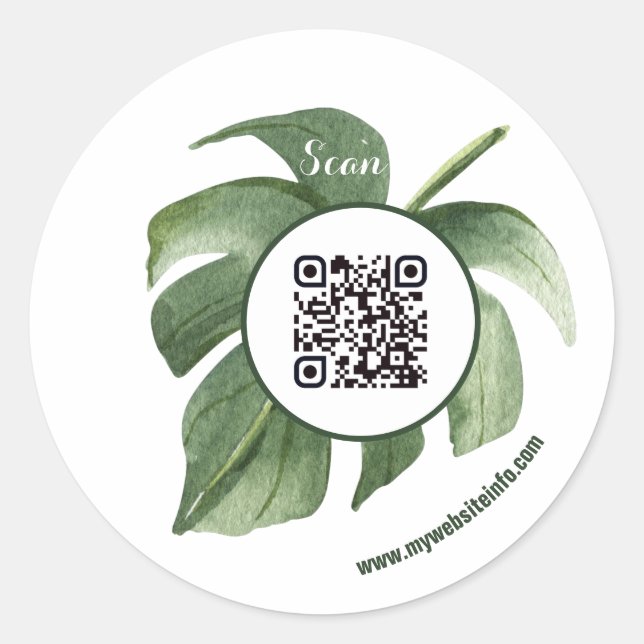 Pegatina Redonda Elegante Floral QR Code Business (Anverso)