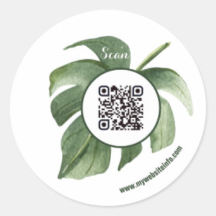Pegatina Redonda Elegante Floral QR Code Business