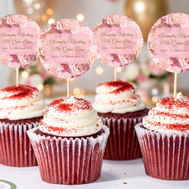 Pegatina Redonda Elegante Floral rosa dorada Quinceañera