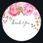 Pegatina Redonda Elegante Floral Rosa Gracias<br><div class="desc">Elegante Floral Rosa Gracias Pegatina Redondo Clásico. Elegante Floral Rosa Gracias Pegatina Redondo Clásico. Estos románticos y elegantes pegatinas florales de agradecimiento son perfectos para los bodas y todas las ocasiones. El diseño floral es una cascada de flores rosas. Manténgase tal como está o personalice las etiquetas del pegatina con...</div>