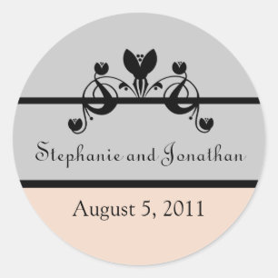 Pegatina Redonda Elegante Floral Swirls Boda Stickers