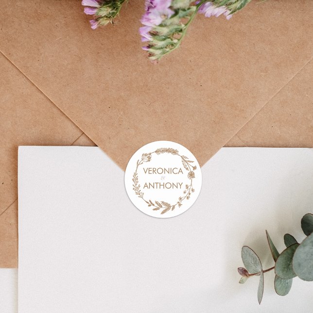Pegatina Redonda Elegante floral y simple Boda (Add a beautiful touch to wedding invitations with our elegant envelope stickers, perfect for sealing)