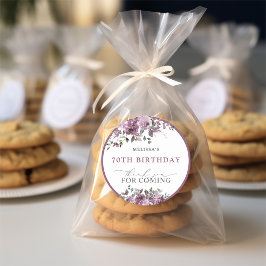 Pegatina Redonda Elegante Flores Púrpura Cualquier Cumpleaños de Ed