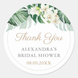 Pegatina Redonda Elegante Foliage Tropical Boda Favor de Ducha