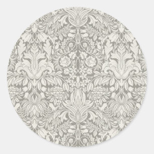 Pegatina Redonda elegante formal brocado de encaje damasco blanco