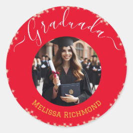 Pegatina Redonda Elegante foto roja español graduado
