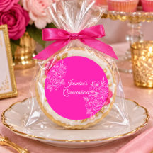 Elegante Fuchsia Rosa y Blanco Floral Quinceañera