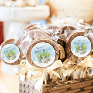 Pegatina Redonda Elegante Fuente palomas blancas flores Bridal Show