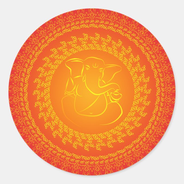 Pegatina Redonda Elegante Ganesh Clásico/Pegatina de Dios Indio (Anverso)