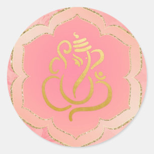 Pegatina Redonda Elegante Ganesh Oro Rosa / Dios Indio