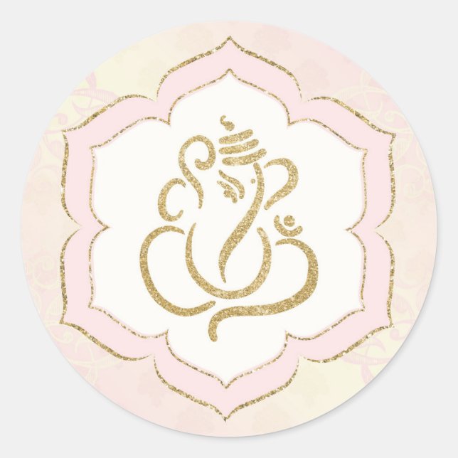 Pegatina Redonda Elegante Ganesh Oro Rosa / Ronda Clásica de Dios I (Anverso)