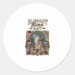 Pegatina Redonda Elegante gato floral Art Nouveau vintage vector