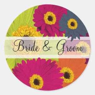 Pegatina Redonda Elegante Gerber Daisy Wedding Stickers