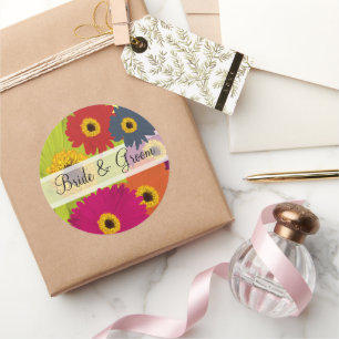 Pegatina Redonda Elegante Gerber Daisy Wedding Stickers