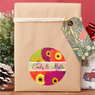 Pegatina Redonda Elegante Gerber Daisy Wedding Stickers