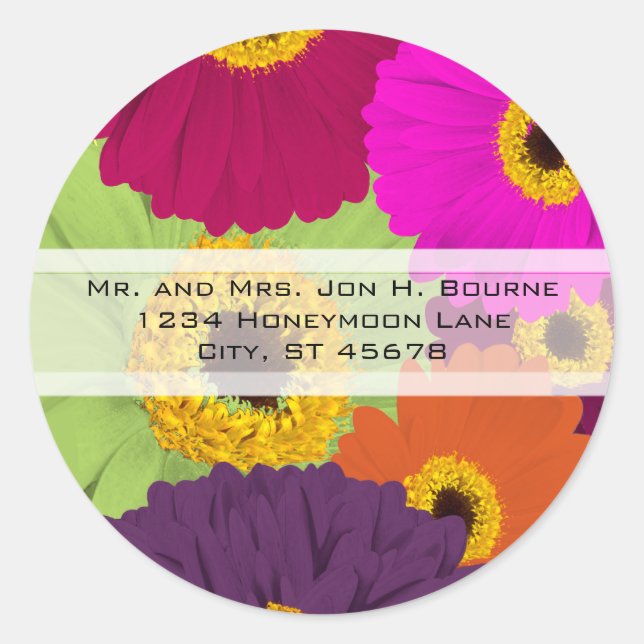 Pegatina Redonda Elegante Gerber Daisy Wedding Stickers (Anverso)