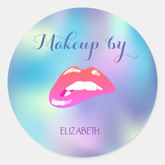 Pegatina Redonda Elegante Girly Moder Lips Holográfico (Anverso)