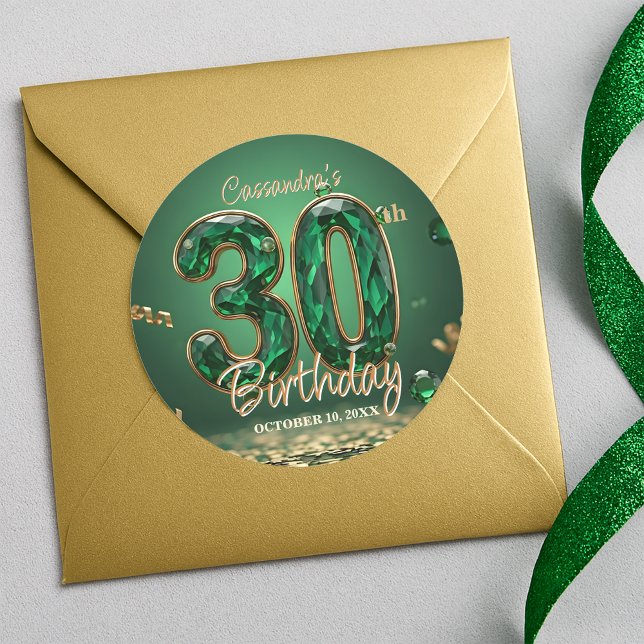 Pegatina Redonda Elegante Glam Emerald Green Gemstones 30 cumpleaño (Subido por el creador)