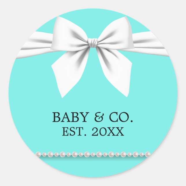 Pegatina Redonda Elegante Glam Moda Baby & Co Tiffany Baby Shower (Anverso)