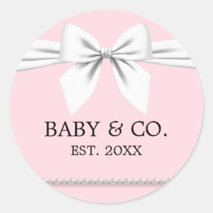 Pegatina Redonda Elegante Glam Rosa Baby & Co Tiffany Baby Shower