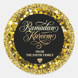 Pegatina Redonda Elegante Glitter de Oro NEGRO Ramadan