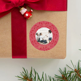 Pegatina Redonda Elegante Gloria Roja a Dios Navidades botánicos