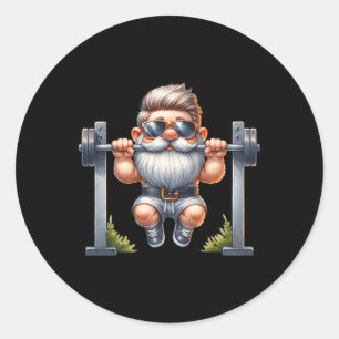 Pegatina Redonda Elegante Gnome De Construcción De Cuerpo Hace Tiem