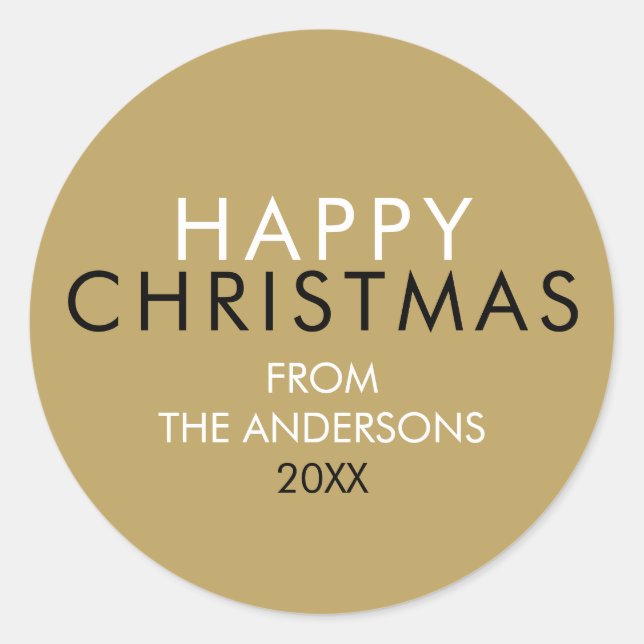 Pegatina Redonda Elegante Gold Happy Navidades Nombre de la familia (Anverso)