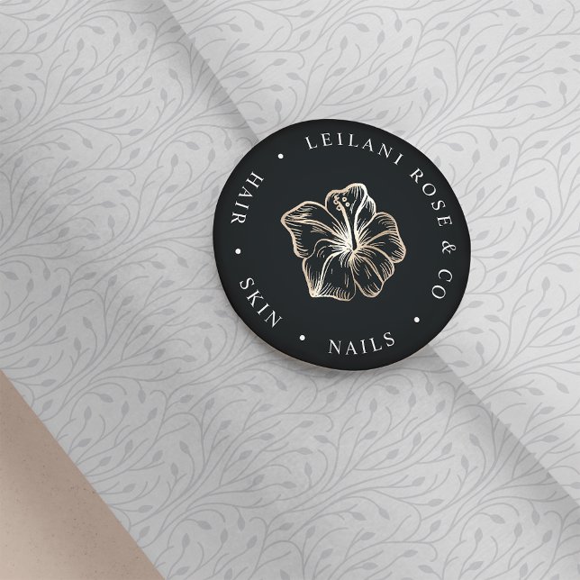 Pegatina Redonda Elegante Gold Hibiscus Flower Personalizada (Subido por el creador)
