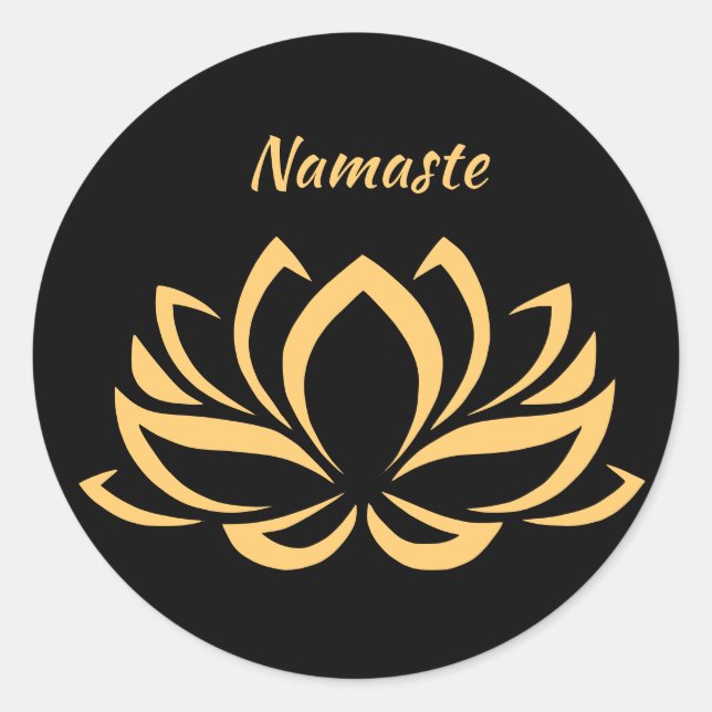 Pegatina Redonda Elegante Gold Lotus Flor Namaste Zen Yoga (Anverso)