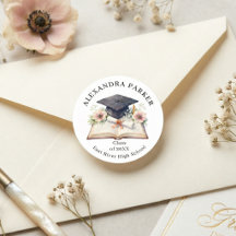 Elegante Gorra de Graduación Floral Libro Abierto