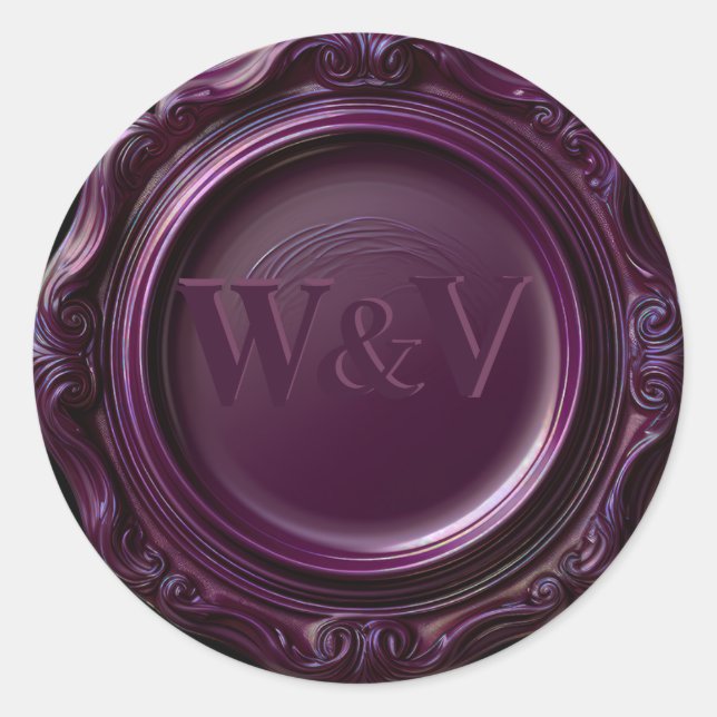 Pegatina Redonda Elegante Gótico Purple Wax Seal Wedkers (Anverso)