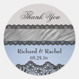 Pegatina Redonda Elegante Gracias Azul y Gris